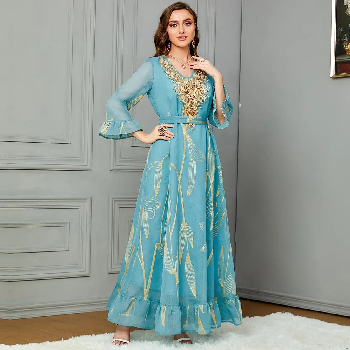 Arabia Muslim Women Modest Dress Eid Djellaba Dubai Embroidery Abaya Islamic Kaftan Party Turkey Long Clothes Femal