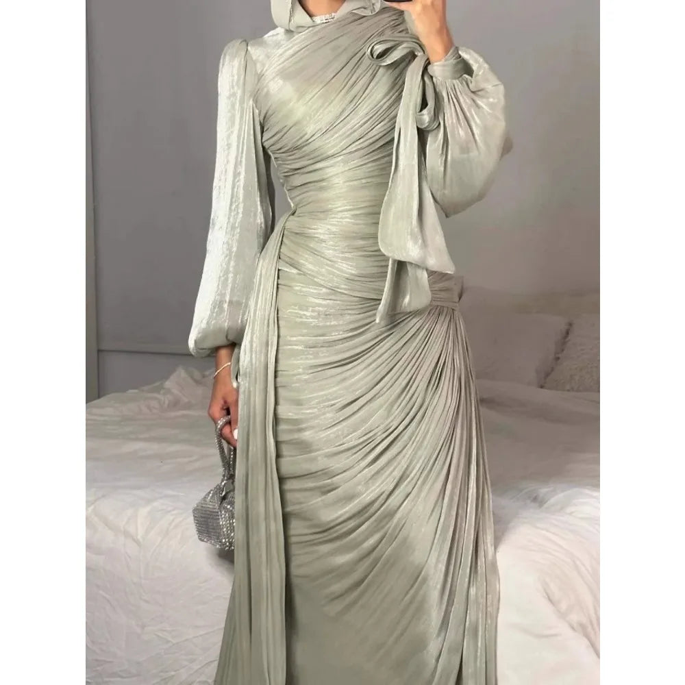 Eid Muslim Abaya for Women Dresses Jalabiya Silky Autumn Ramadan Pleated Morocco Islam Vestidos Arab Long Robe Kaftan Abayas