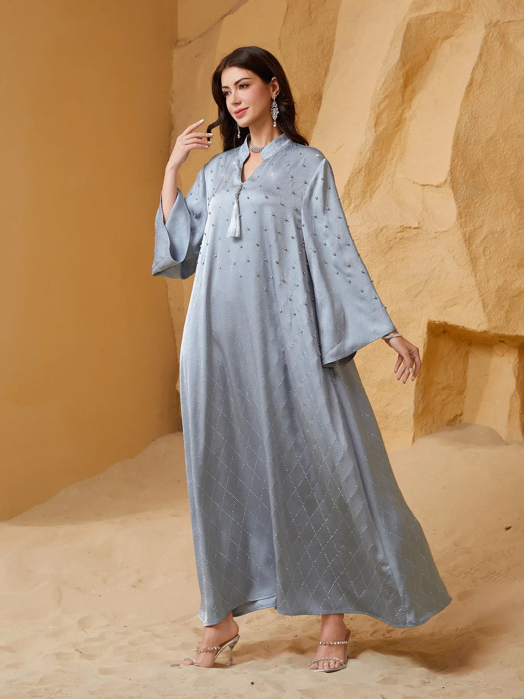 Eid Women Dress Abaya Muslim Elegant Beading Diamond Maxi Long Dresses Ramadan Jalabiya  Party Dubai Robe Vestidos Largos 2025