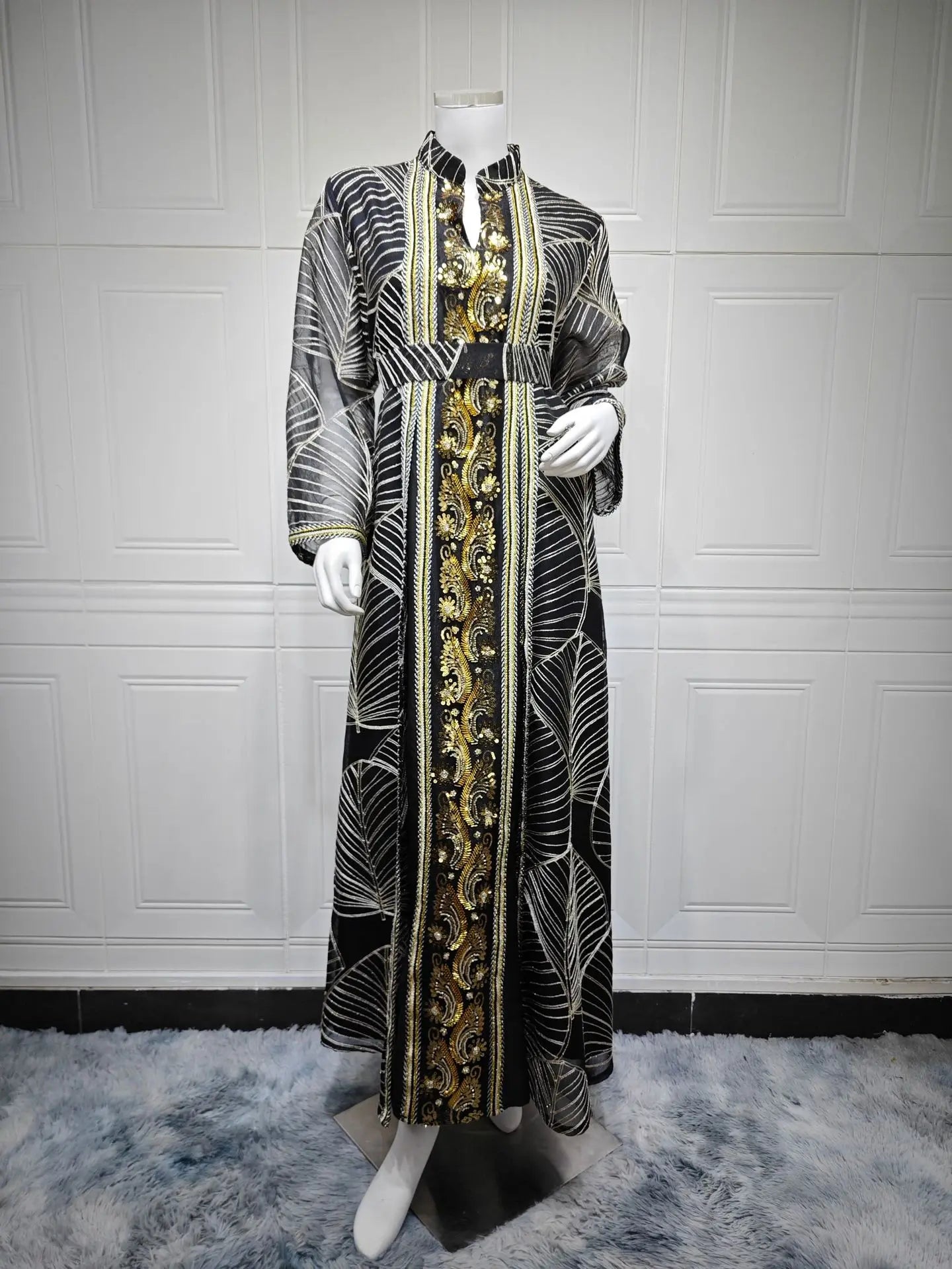 Women Mesh Sequins Dress Elegant Abaya  Eid Party Gorgeous Embroidery Dresses Lace-up Muslim Jalabiya  Vestidos Largos Robe 2025