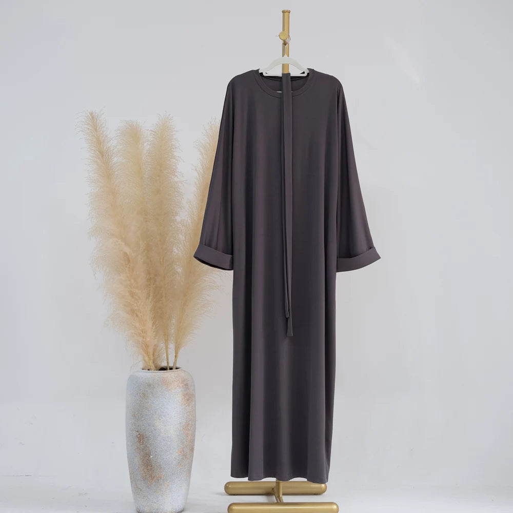 Modest Rib Knit Abaya Dress Muslim Women Clothing, Casual Hijabi Robe Ramadan Eid Dubai Turk Islamic Maxi Dress All-Season Wear