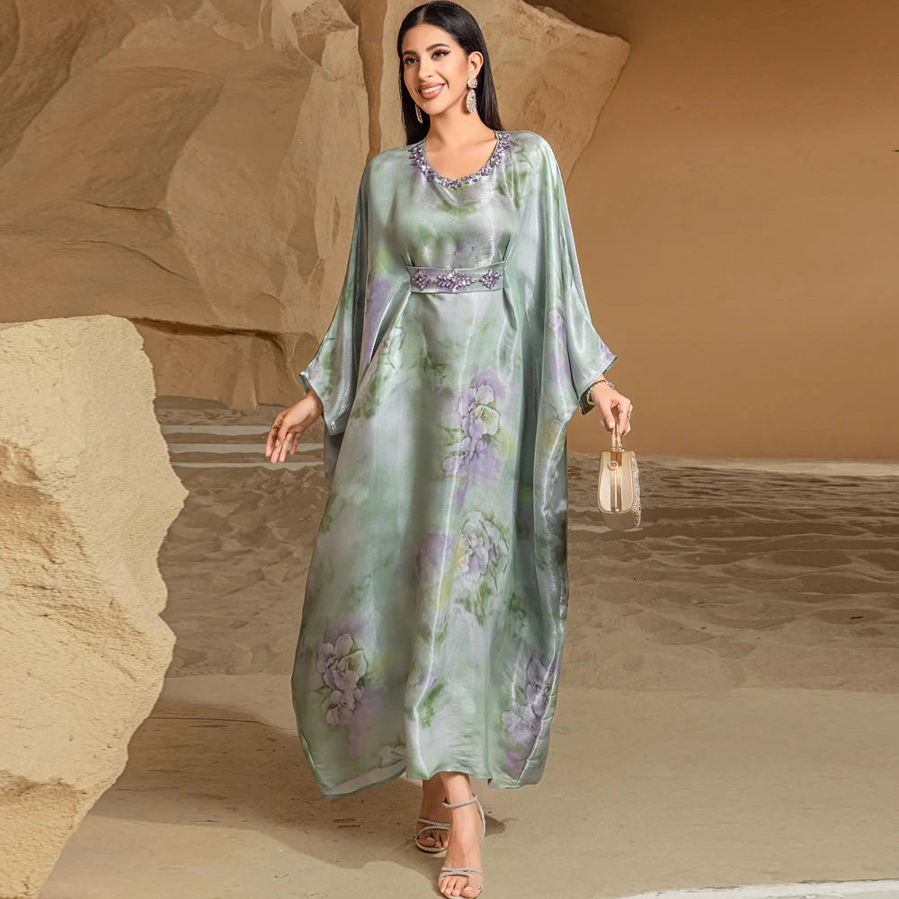 Ramadan Maxi Satin Abaya Dubai Prayer Clothes Women Modest Muslim Evening Dresses Caftan Marocain Robe Femme Musulmane Kaftan