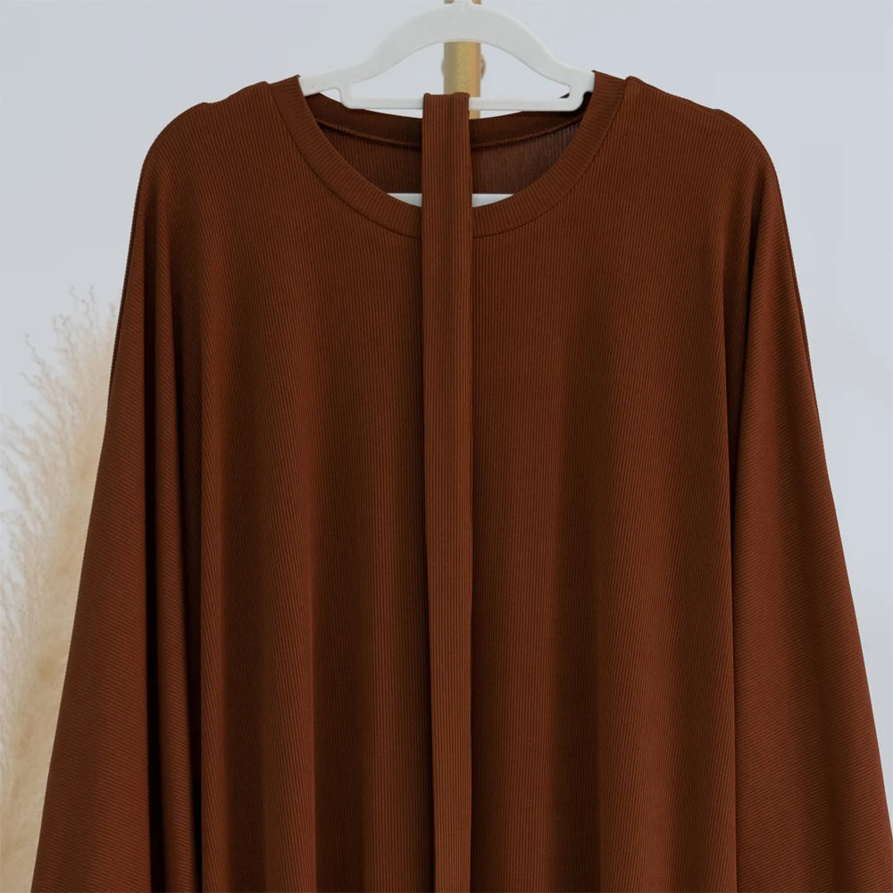 Modest Rib Knit Abaya Dress Muslim Women Clothing, Casual Hijabi Robe Ramadan Eid Dubai Turk Islamic Maxi Dress All-Season Wear