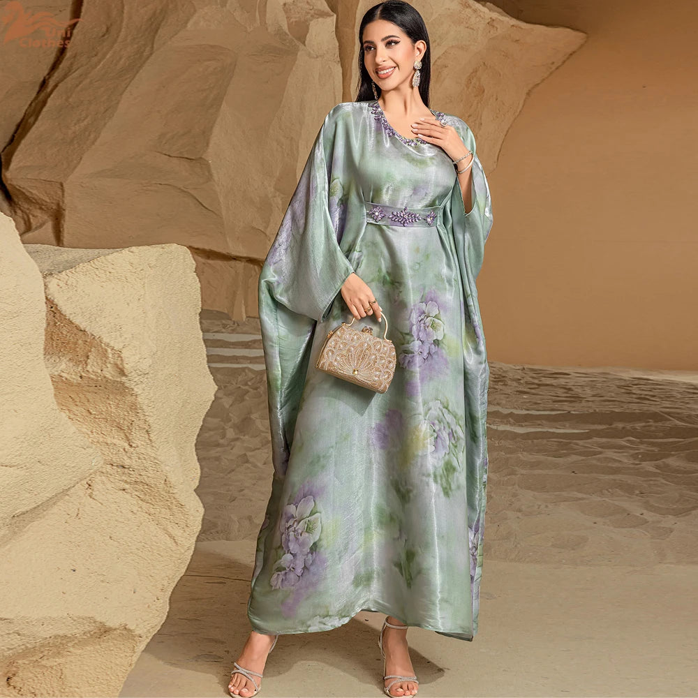 Ramadan Maxi Satin Abaya Dubai Prayer Clothes Women Modest Muslim Evening Dresses Caftan Marocain Robe Femme Musulmane Kaftan