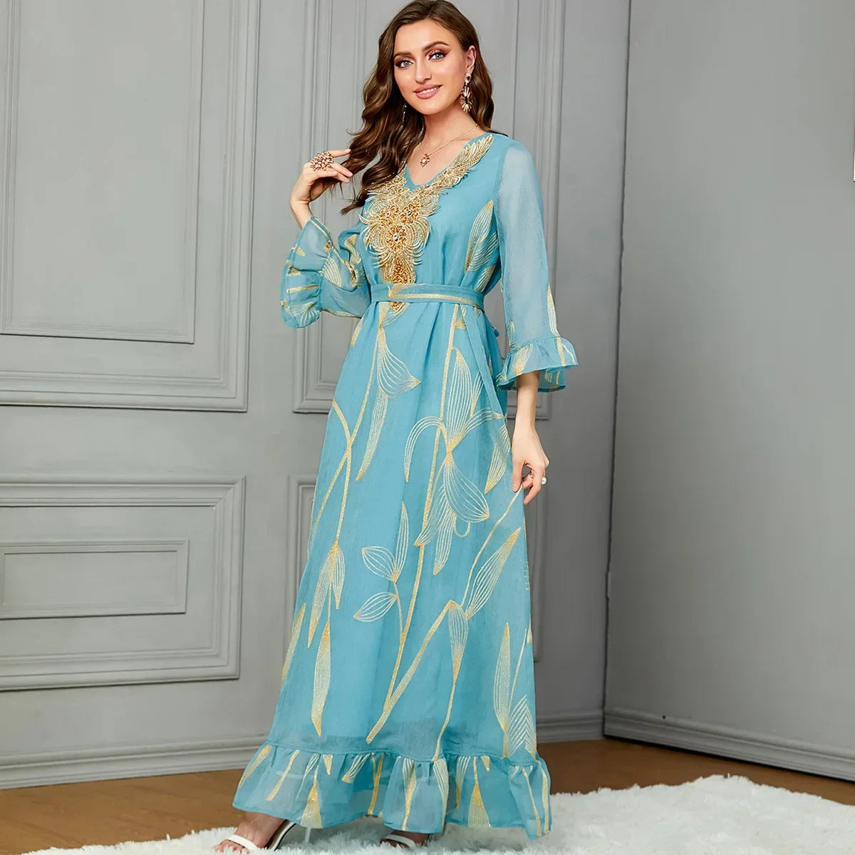 Arabia Muslim Women Modest Dress Eid Djellaba Dubai Embroidery Abaya Islamic Kaftan Party Turkey Long Clothes Femal