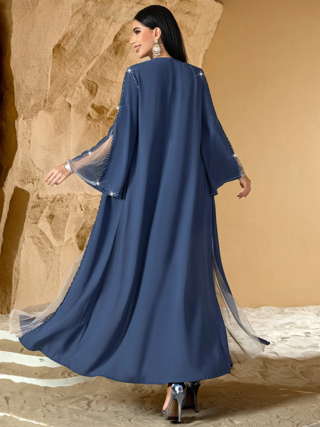 Dubai Diamonds Open Abaya Turkey Kaftan Eid Muslim Women Long Dress Caftan Marocain Femme Robe Islam Jalabiya Kimono Cardigan