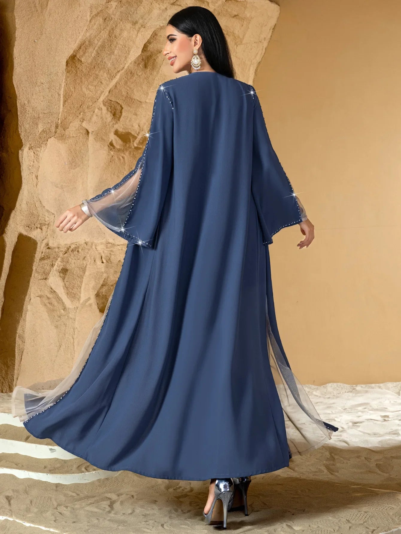 Dubai Diamonds Open Abaya Turkey Kaftan Eid Muslim Women Long Dress Caftan Marocain Femme Robe Islam Jalabiya Kimono Cardigan