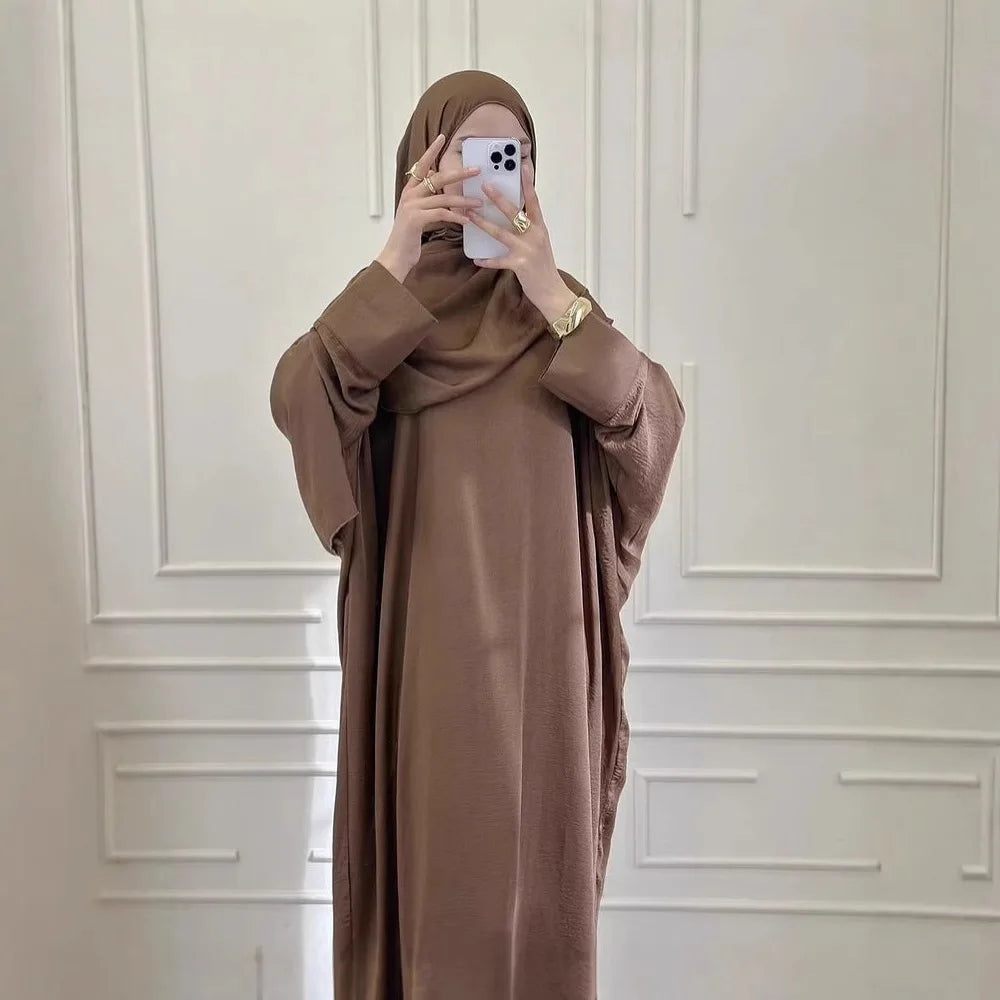 Women Muslim Modest Closed Crinkle Dresses Hijab Long Sleeve Abaya Kaftan Islamic Eid Clothes Dress Musulmane Femme Vestidos New
