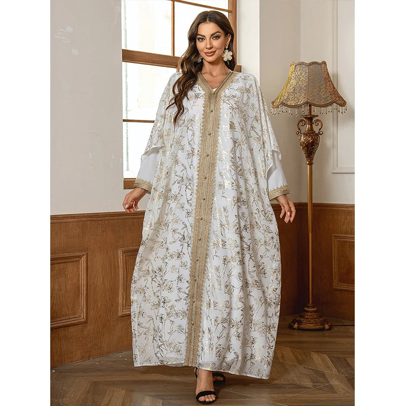 Women Two pieces set dresses Muslim Abaya dubai Long sleeve White Chiffon moroccan kaftan modest ramadan  Maxi dress