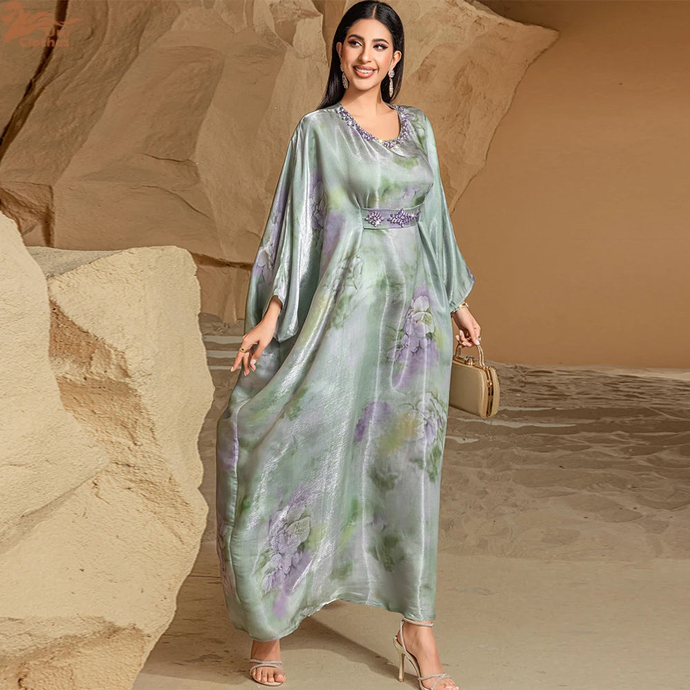 Ramadan Maxi Satin Abaya Dubai Prayer Clothes Women Modest Muslim Evening Dresses Caftan Marocain Robe Femme Musulmane Kaftan