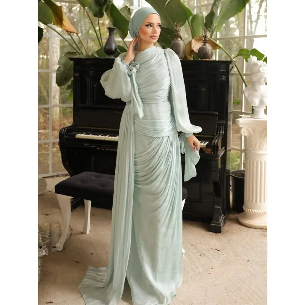 Eid Muslim Abaya for Women Dresses Jalabiya Silky Autumn Ramadan Pleated Morocco Islam Vestidos Arab Long Robe Kaftan Abayas