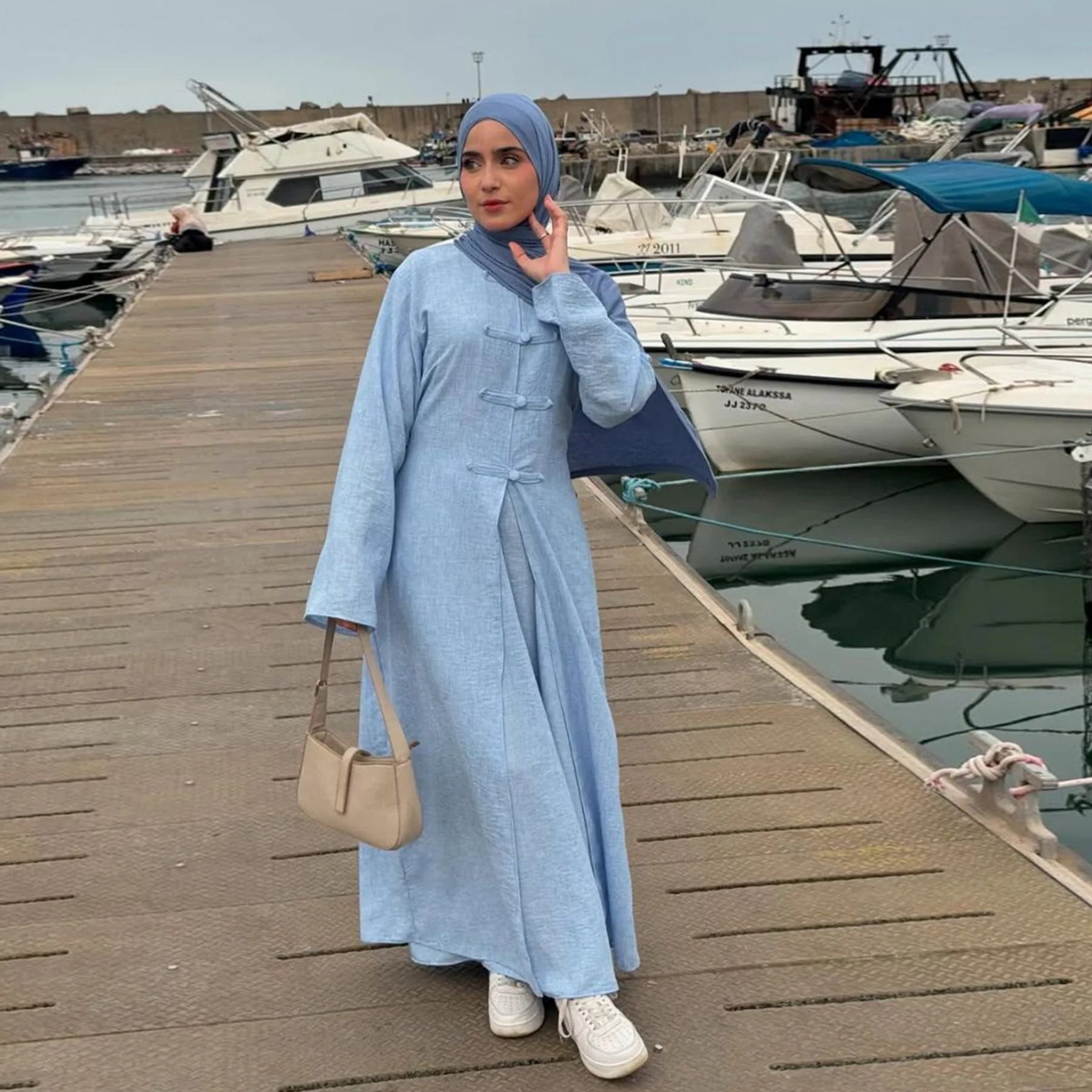 Eid 2 Piece Travel Abaya Set with Inner Dress Muslim Sets Islamic Clothes Elegant Abayas for Women Dubai Kaftan Turkish Dresses