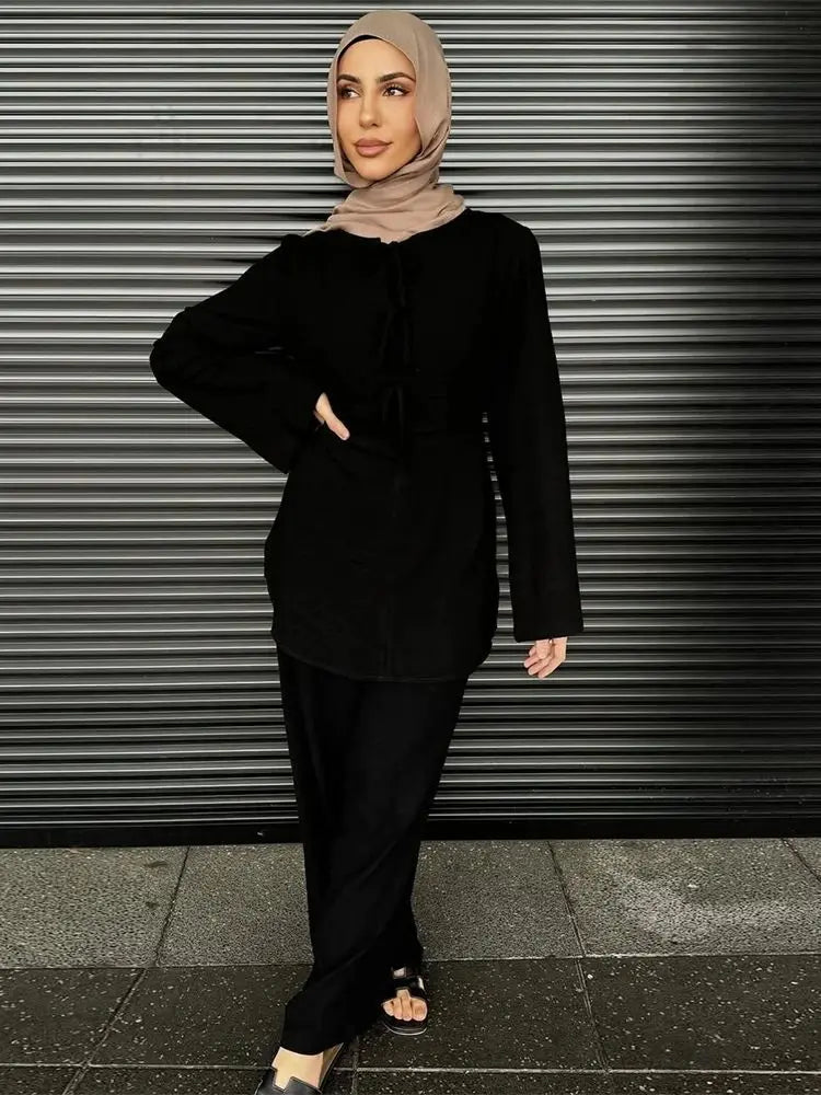 Robe Femme Musulmane Abayas Prayer Clothes For Women Ramadan Plain 2 Piece Abaya Set Tops Pants Modest Muslim Sets Kaftan