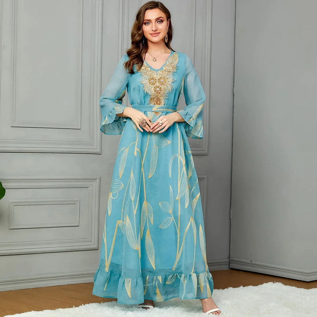 Arabia Muslim Women Modest Dress Eid Djellaba Dubai Embroidery Abaya Islamic Kaftan Party Turkey Long Clothes Femal