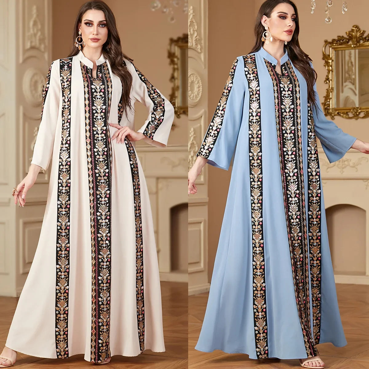 Elegant Abaya Embroidery Muslim Dress for Women Dubai Kaftan Eid Djellaba Caftan Marocain Femme Jalabiya Islam Clothing Vestidos