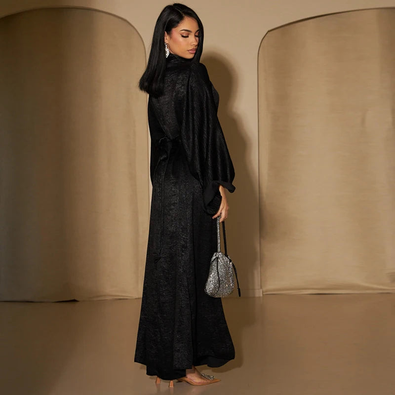 2024 New Elegant Fashion Dress EID Modest Muslim Dress Long Sleeve Shiny Polyester Islamic Clothing Dubai Abaya Dress Party Robe