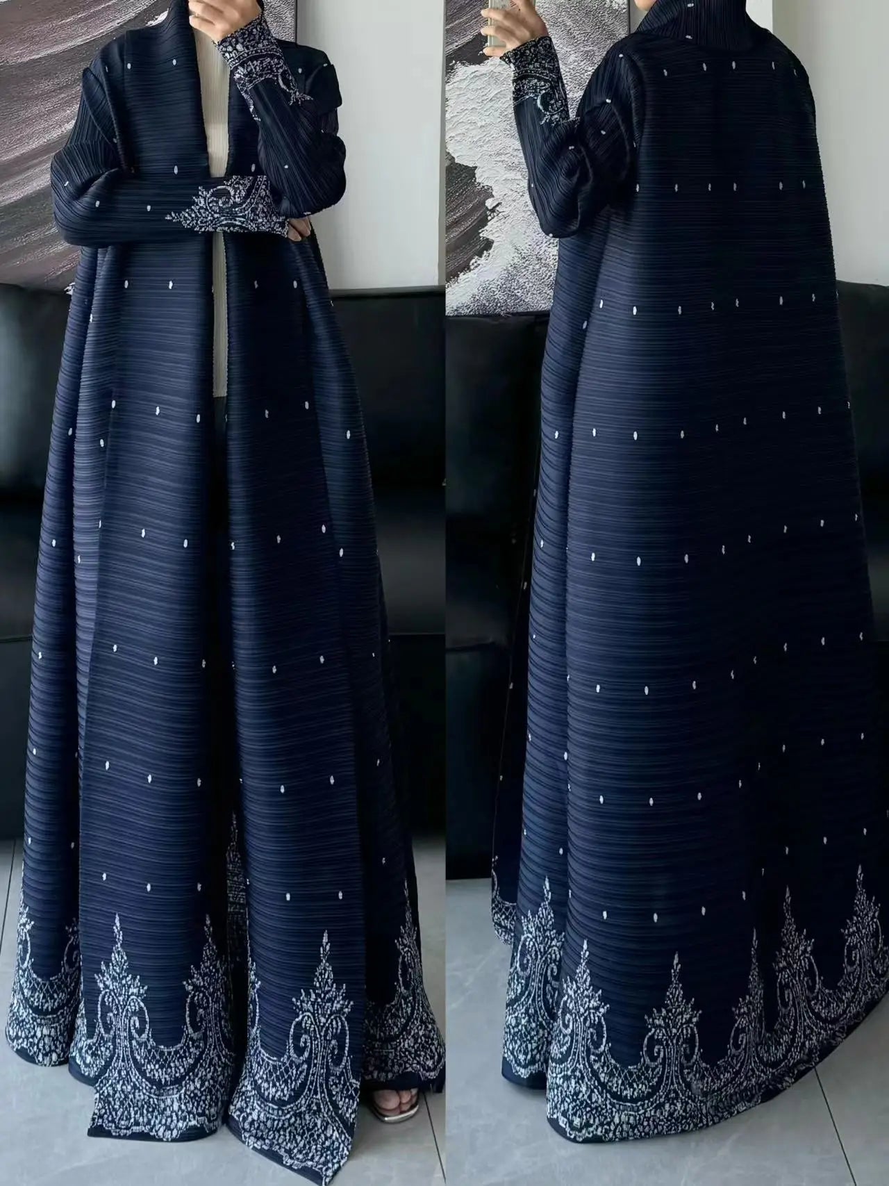 Autumn and Winter New Abaya Fashion Lapel Pleated Long Sleeved Cardigan Windbreaker Jacket Saudi Abayas for Women
