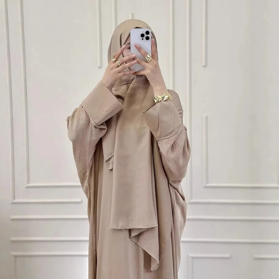 Women Muslim Modest Closed Crinkle Dresses Hijab Long Sleeve Abaya Kaftan Islamic Eid Clothes Dress Musulmane Femme Vestidos New