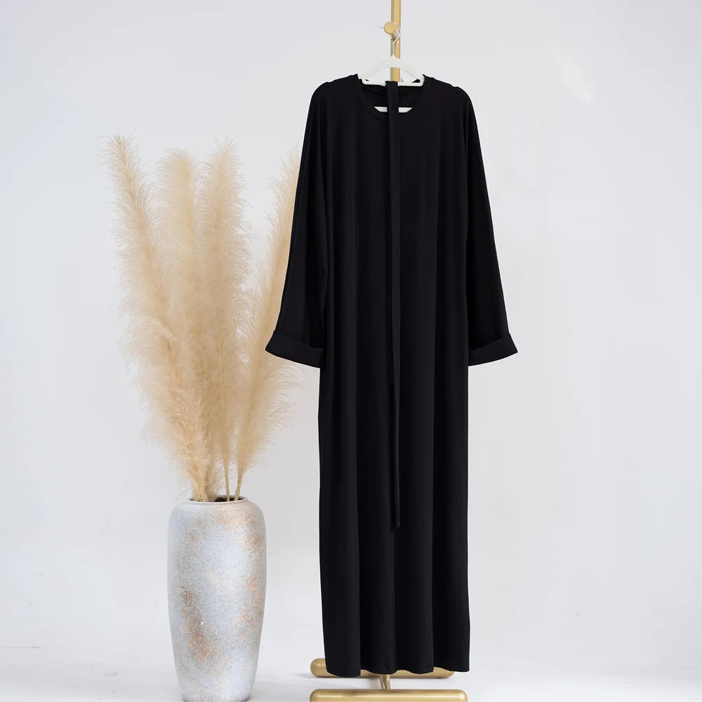 Modest Rib Knit Abaya Dress Muslim Women Clothing, Casual Hijabi Robe Ramadan Eid Dubai Turk Islamic Maxi Dress All-Season Wear
