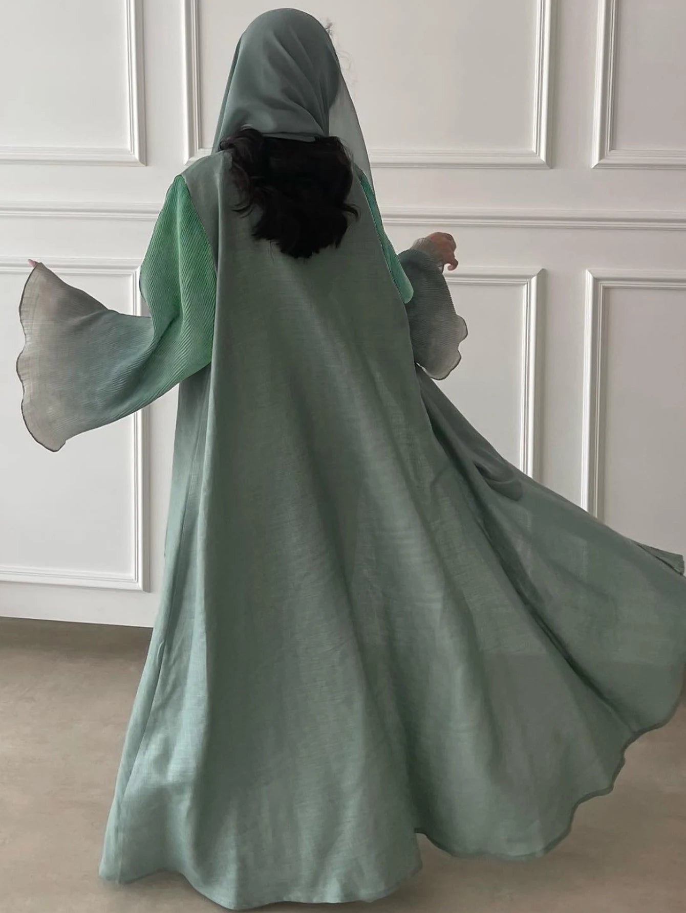 Middle-East Abaya Muslim Flare Sleeve Casual Arabian Pleated Open Front Abayas Turkey Kaftans Women Jilbabs Islamic Maxi Dresses