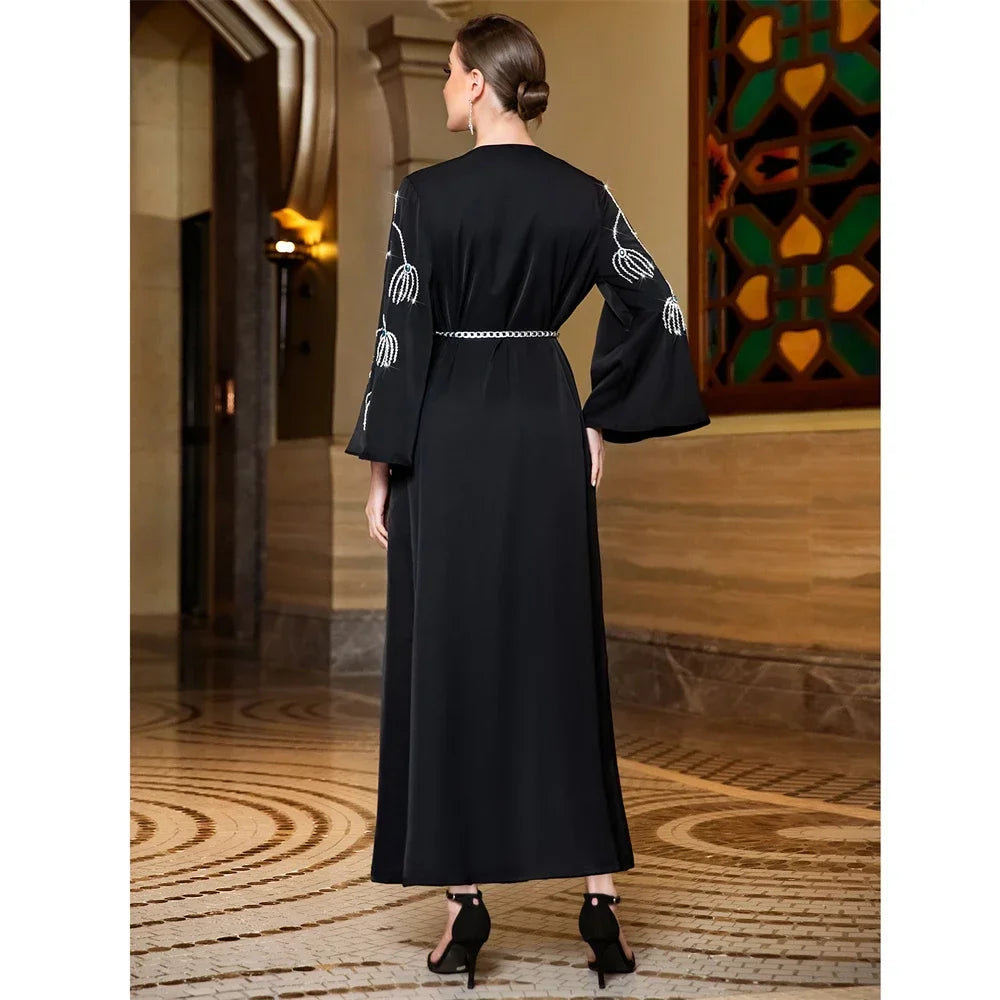 Femme Musulman Lounge Vestidos Morocco Kaftan Women Muslim Diamond Party Dress Eid Kebaya Islamic Jalabiya Ramadan Abaya Kimono