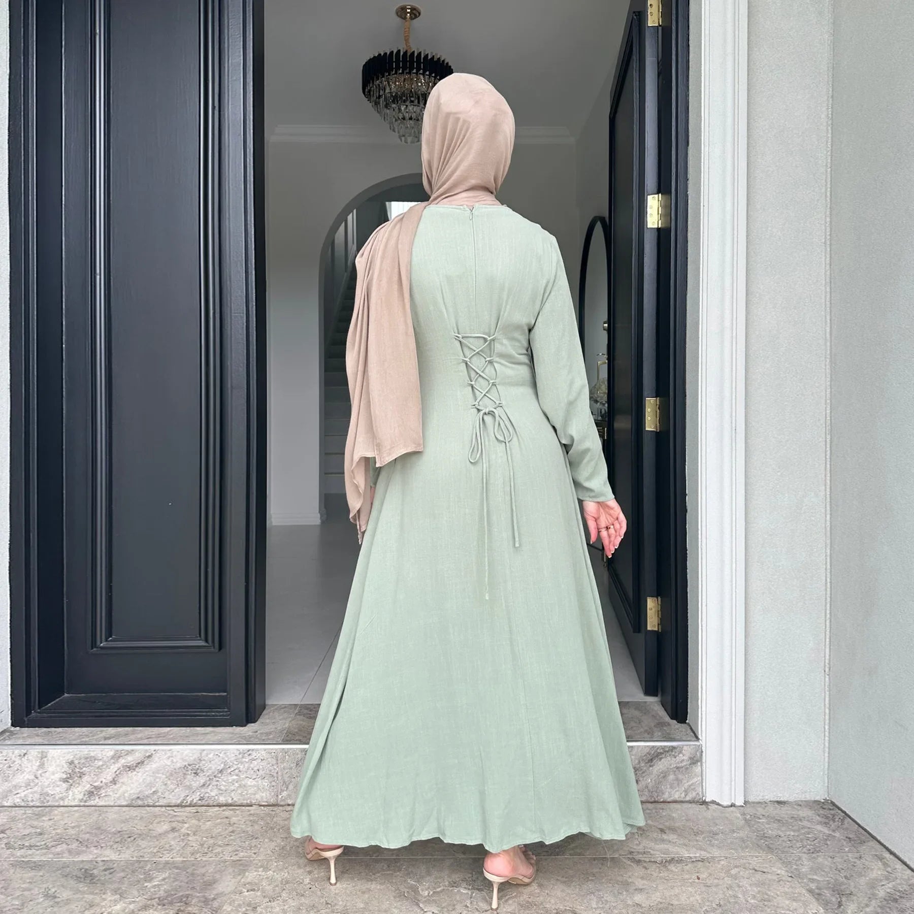 Saudi Arabia Muslim Women Modest Dress Eid Ramadan Djellaba Long Robe Dubai Abayas Islamic Kaftan Caftan Turkey Lace-up Clothes