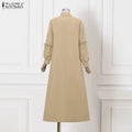 ZANZEA Muslim Hijabis Modest Long Dress Women's Turn-Dwon Collar Long Sleeve Ruffles Trim Tiered Dresses Islamic Abaya Robes 3XL