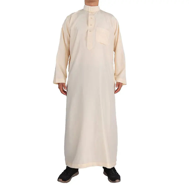 A retro long-sleeve Arab robe designed for comfort and dignity. Perfect for prayers, gatherings, and everyday wear.