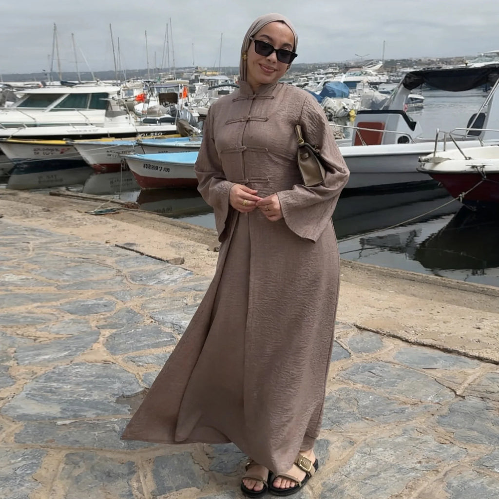 Eid 2 Piece Travel Abaya Set with Inner Dress Muslim Sets Islamic Clothes Elegant Abayas for Women Dubai Kaftan Turkish Dresses