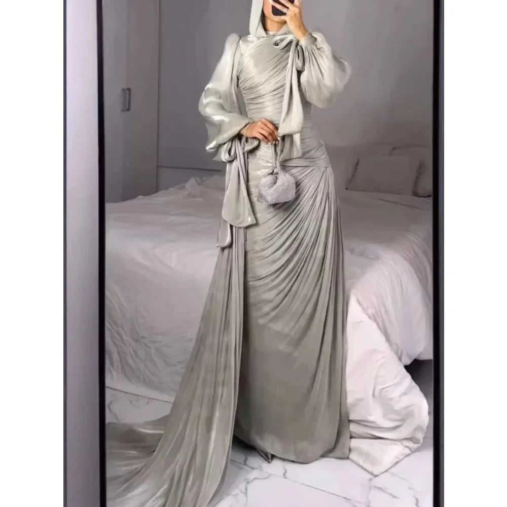Eid Muslim Abaya for Women Dresses Jalabiya Silky Autumn Ramadan Pleated Morocco Islam Vestidos Arab Long Robe Kaftan Abayas
