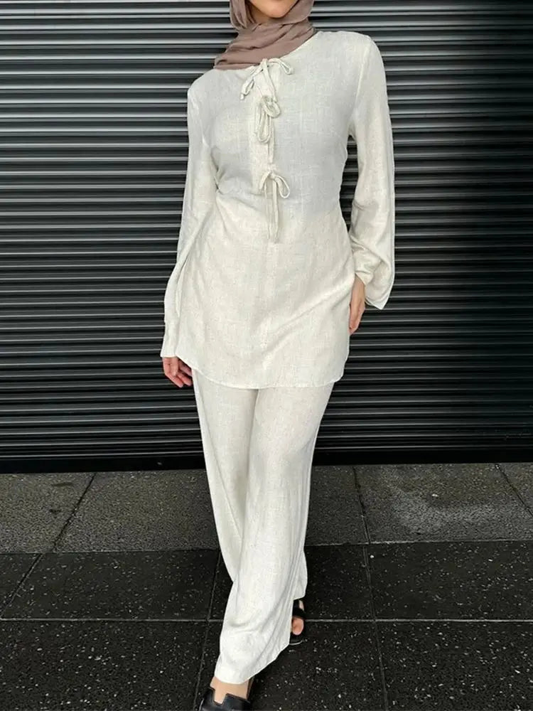 Robe Femme Musulmane Abayas Prayer Clothes For Women Ramadan Plain 2 Piece Abaya Set Tops Pants Modest Muslim Sets Kaftan