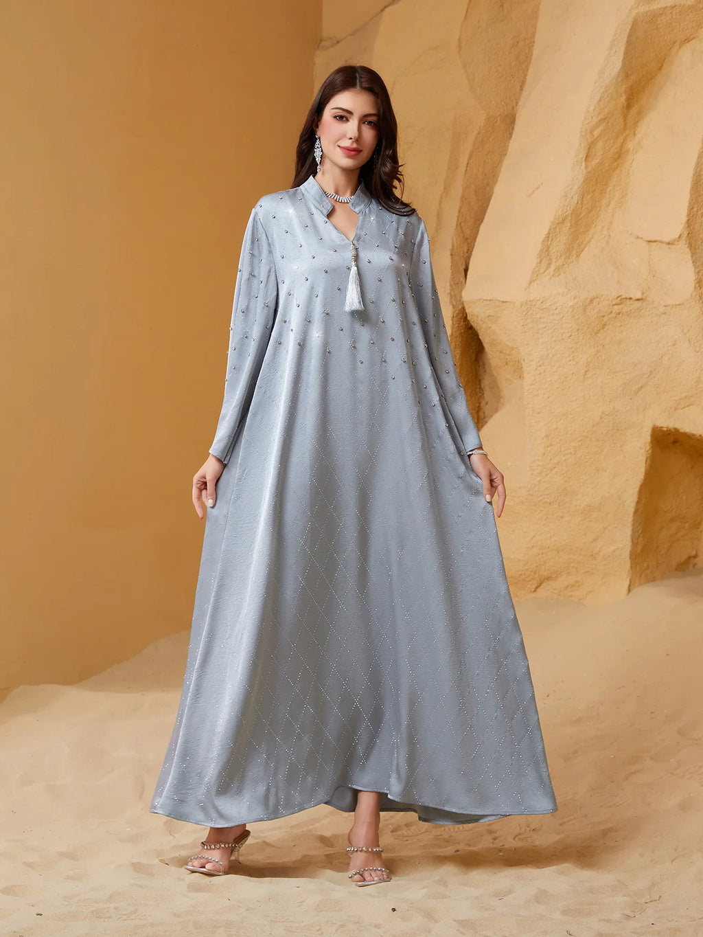 Eid Women Dress Abaya Muslim Elegant Beading Diamond Maxi Long Dresses Ramadan Jalabiya  Party Dubai Robe Vestidos Largos 2025