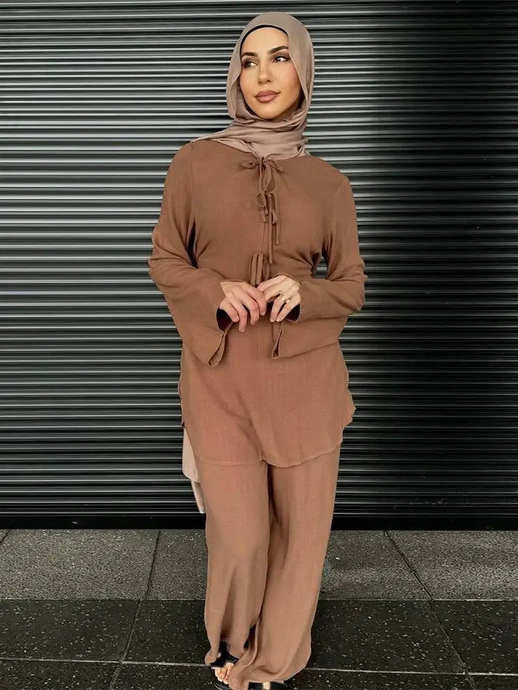 Robe Femme Musulmane Abayas Prayer Clothes For Women Ramadan Plain 2 Piece Abaya Set Tops Pants Modest Muslim Sets Kaftan