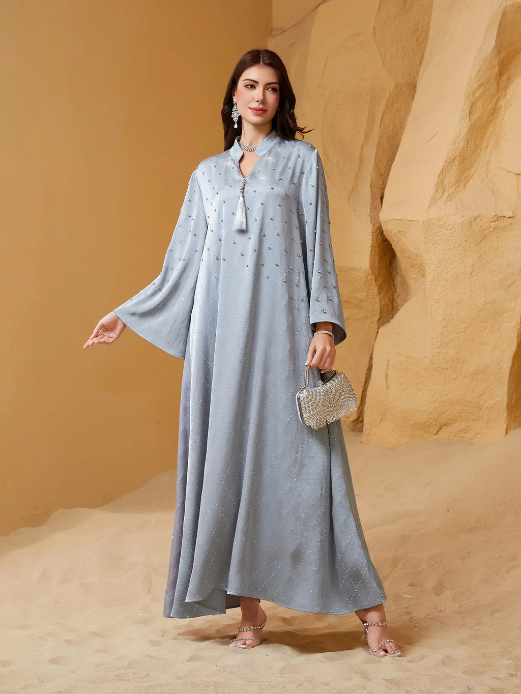 Eid Women Dress Abaya Muslim Elegant Beading Diamond Maxi Long Dresses Ramadan Jalabiya  Party Dubai Robe Vestidos Largos 2025