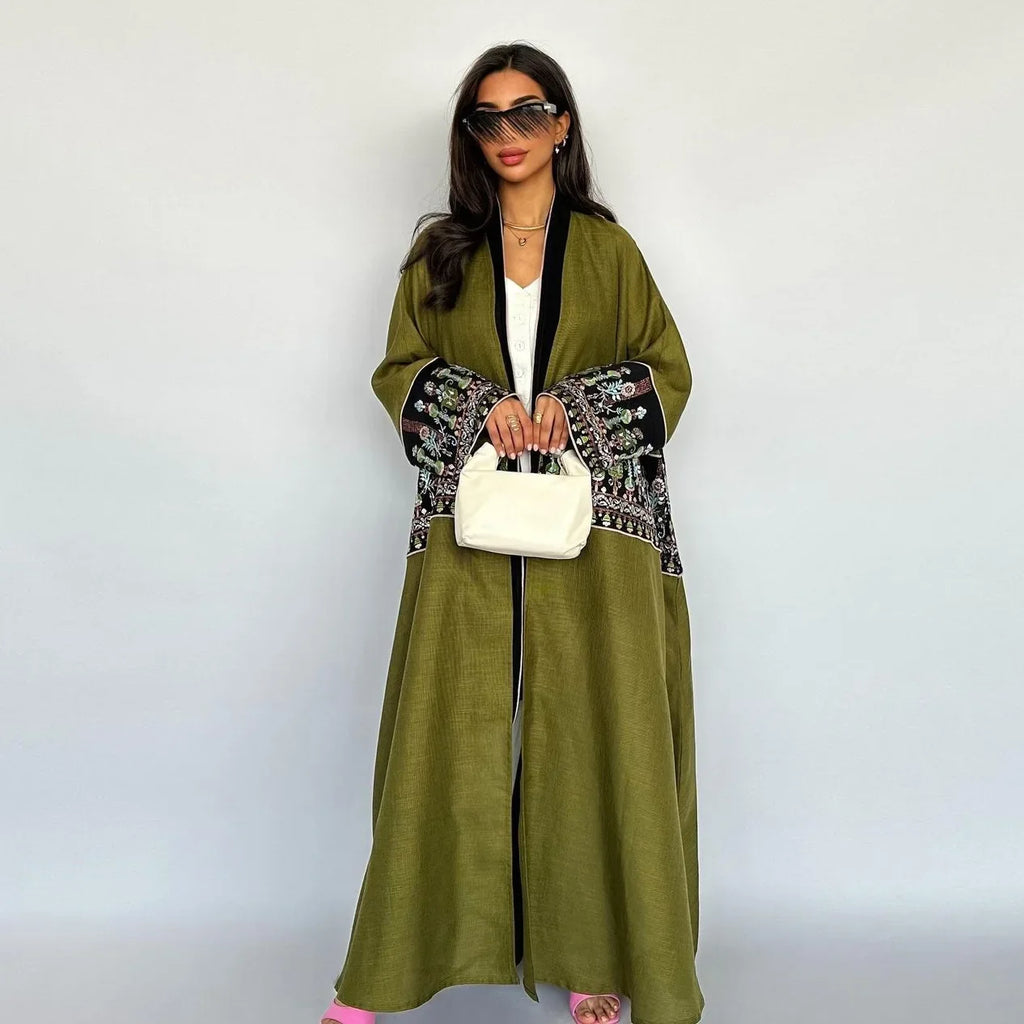 Elegant Muslim Embroidery Cardigan for Women Eid Arab Hijab Abaya Dress Dubai Saudi Modest Clothing Islamic Turkey Open Abayas