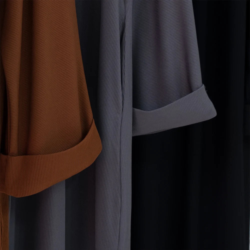 Modest Rib Knit Abaya Dress Muslim Women Clothing, Casual Hijabi Robe Ramadan Eid Dubai Turk Islamic Maxi Dress All-Season Wear