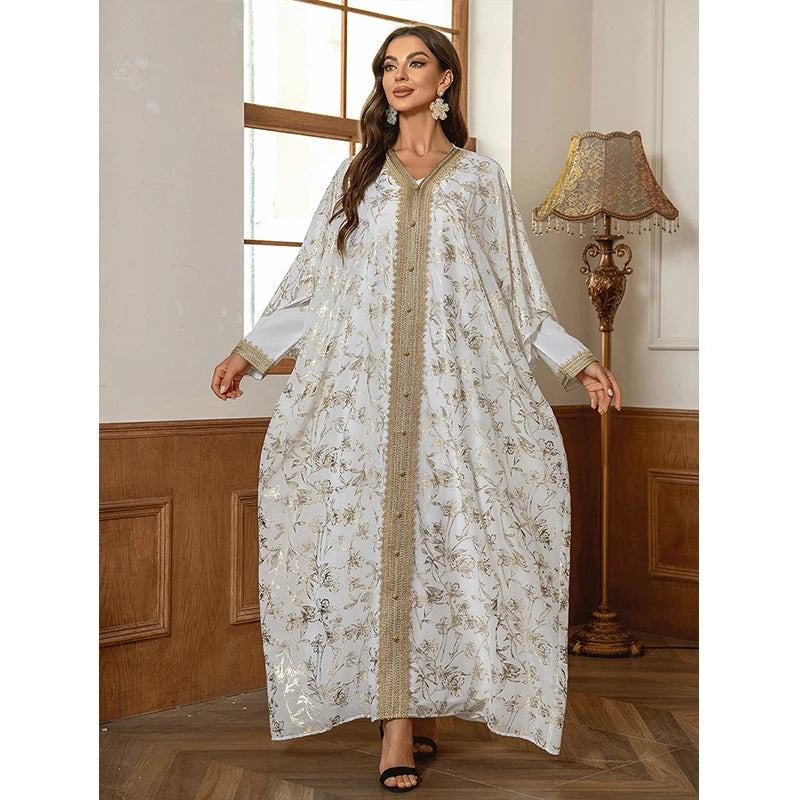 Women Two pieces set dresses Muslim Abaya dubai Long sleeve White Chiffon moroccan kaftan modest ramadan  Maxi dress