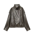 Women's Jacket 2026 Autunm  New Black Long Sleeve Pebble Faux Leather Jacket Motorcycle Style Personality Fashion