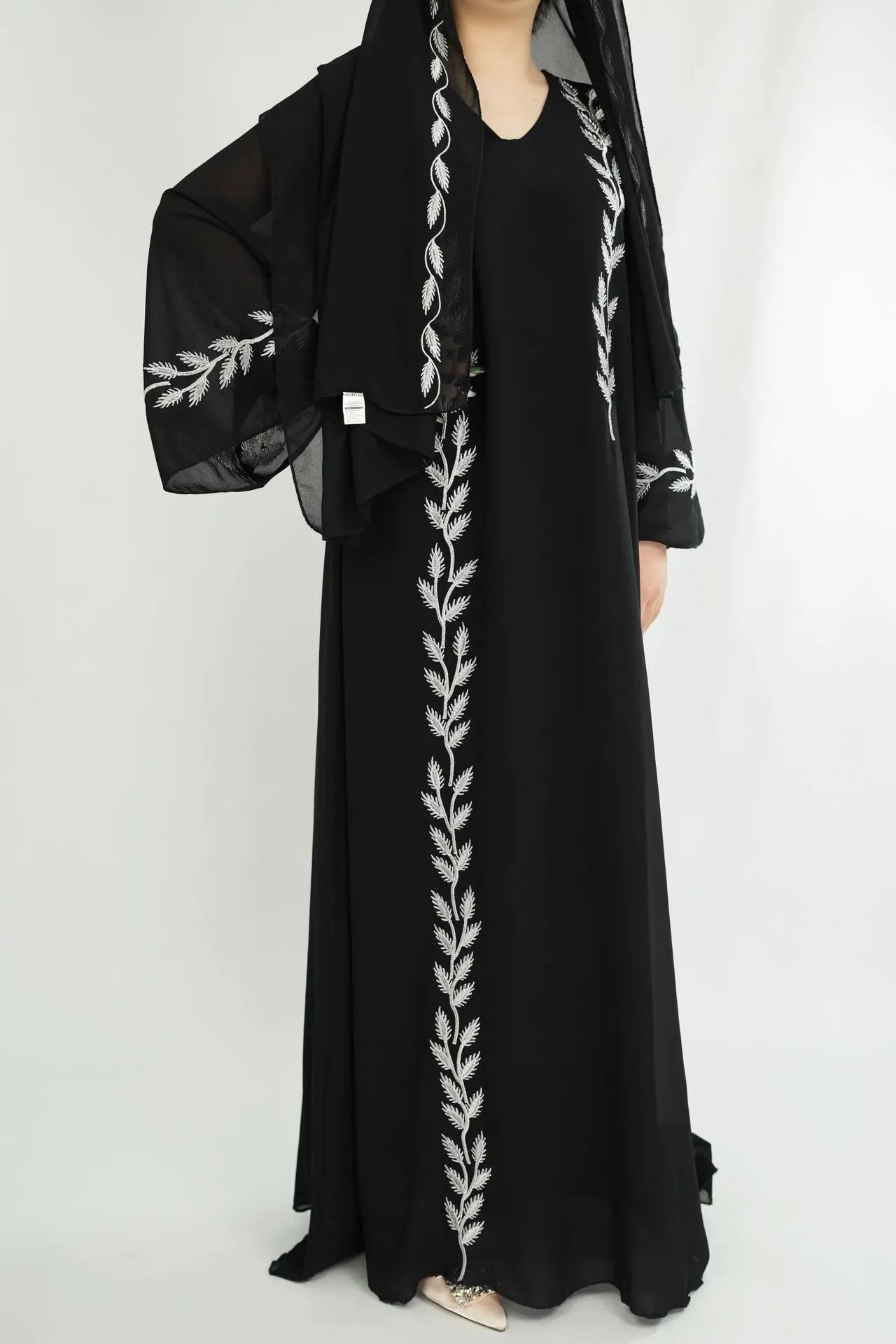 Two-piece Arabic Chiffon Clothes Set for Muslim Women Elegant Dubai Modest Abaya Dress with Hijab Islamic Party Jalabiya Outfit