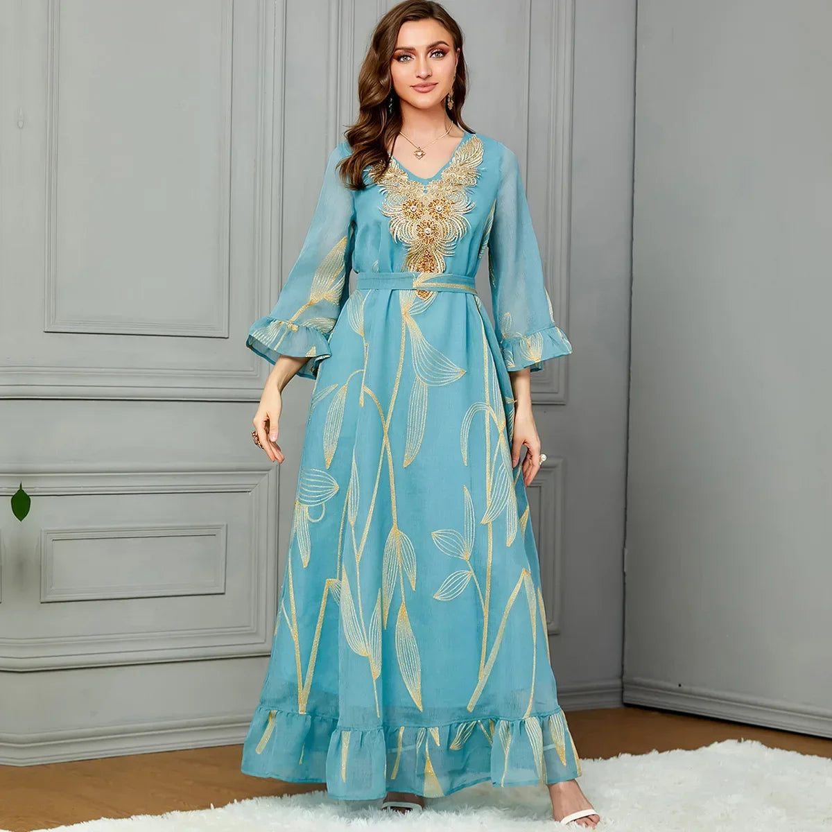 Arabia Muslim Women Modest Dress Eid Djellaba Dubai Embroidery Abaya Islamic Kaftan Party Turkey Long Clothes Femal