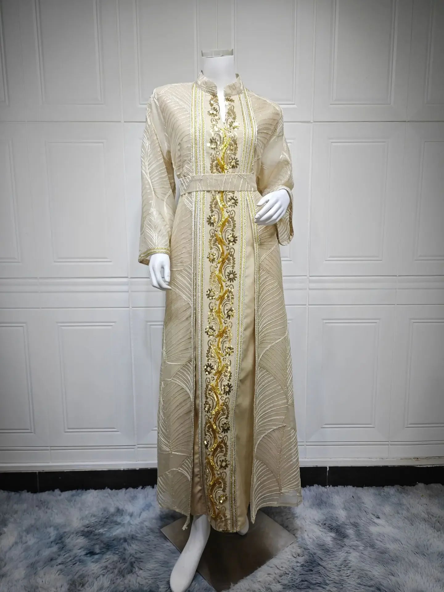 Women Mesh Sequins Dress Elegant Abaya  Eid Party Gorgeous Embroidery Dresses Lace-up Muslim Jalabiya  Vestidos Largos Robe 2025