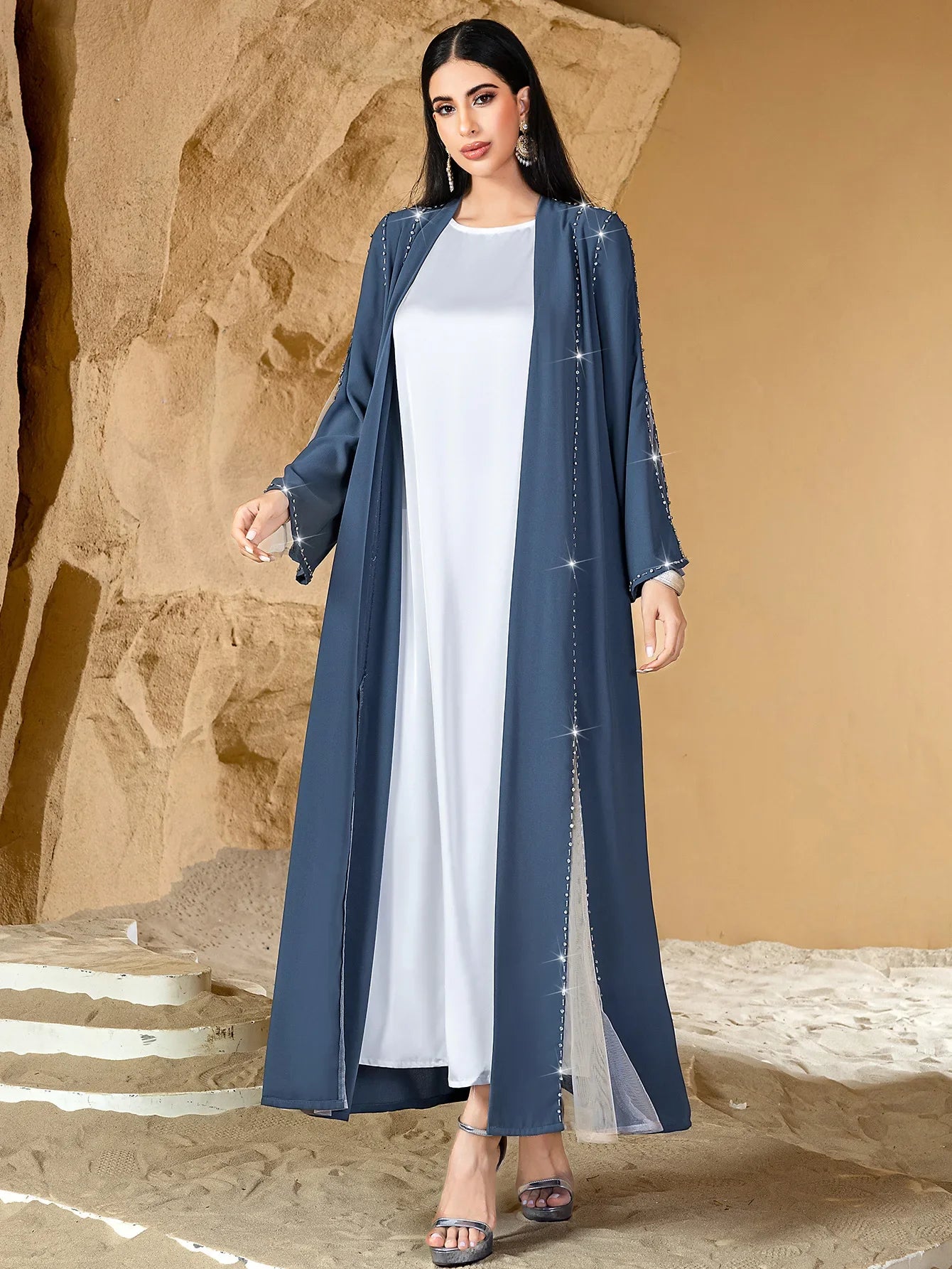 Dubai Diamonds Open Abaya Turkey Kaftan Eid Muslim Women Long Dress Caftan Marocain Femme Robe Islam Jalabiya Kimono Cardigan