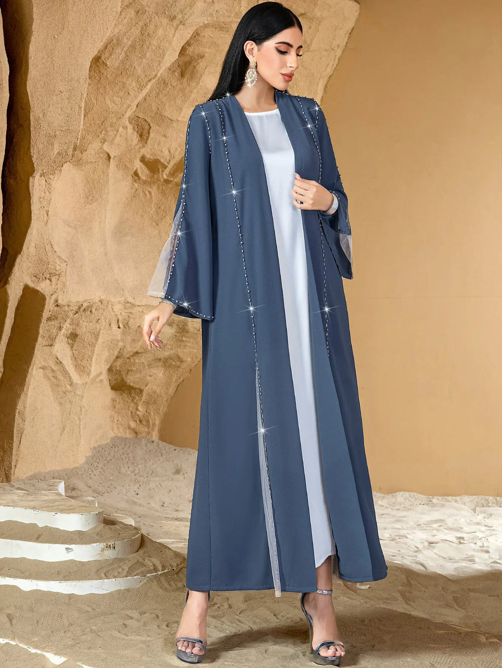 Dubai Diamonds Open Abaya Turkey Kaftan Eid Muslim Women Long Dress Caftan Marocain Femme Robe Islam Jalabiya Kimono Cardigan