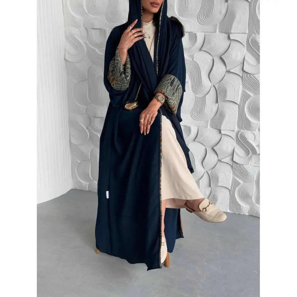 Middle Eastern Muslim Women Abayas +Hajib 2pcs Islamic Kaftans Casual Maxi Dresses Arabian Jilbabs Full Sleeve Open Front Abaya