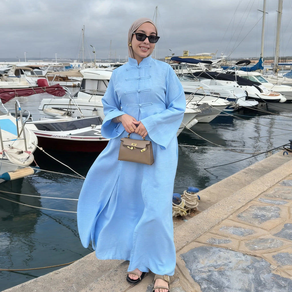 Eid 2 Piece Travel Abaya Set with Inner Dress Muslim Sets Islamic Clothes Elegant Abayas for Women Dubai Kaftan Turkish Dresses