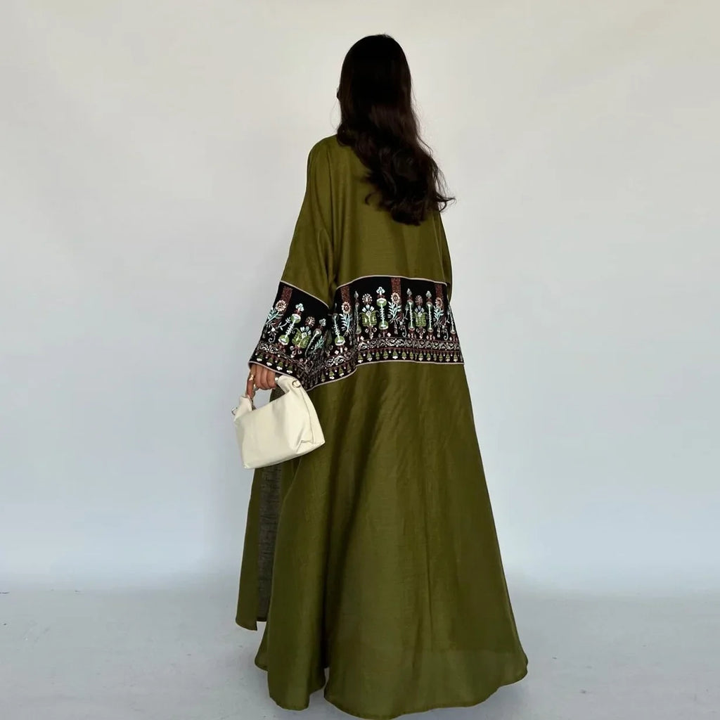Elegant Muslim Embroidery Cardigan for Women Eid Arab Hijab Abaya Dress Dubai Saudi Modest Clothing Islamic Turkey Open Abayas