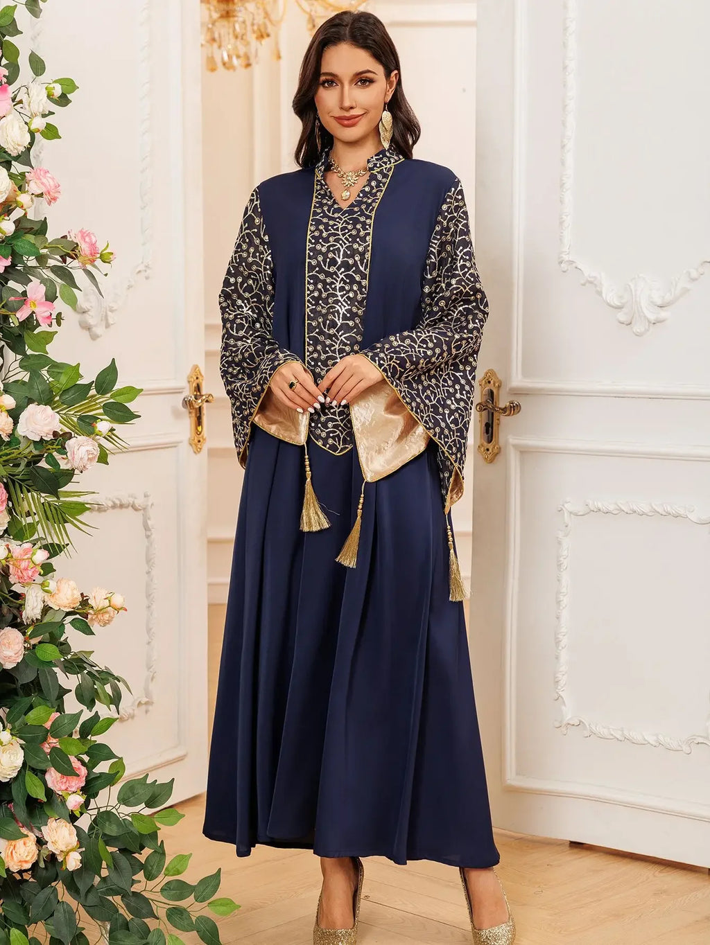 A beautifully crafted Muslim women Moroccan kaftan featuring a relaxed silhouette and elegant detailing for Eid and everyday wear