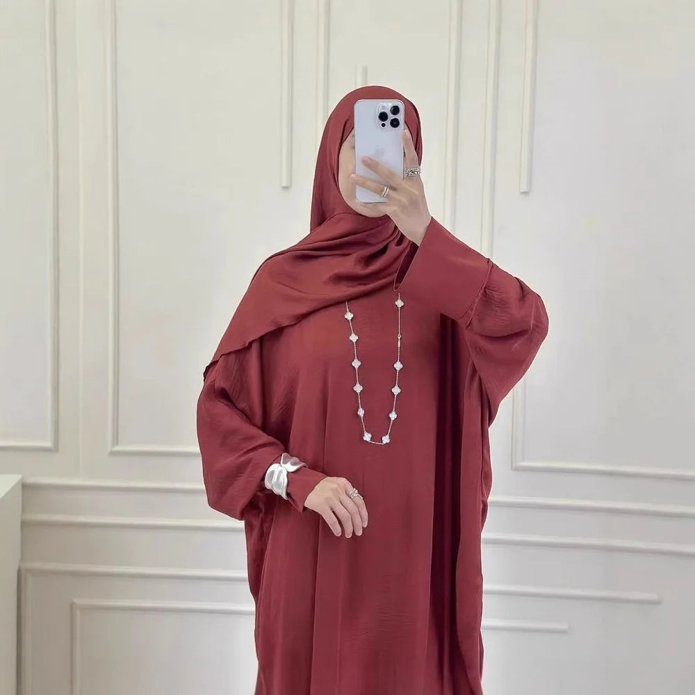 Women Muslim Modest Closed Crinkle Dresses Hijab Long Sleeve Abaya Kaftan Islamic Eid Clothes Dress Musulmane Femme Vestidos New