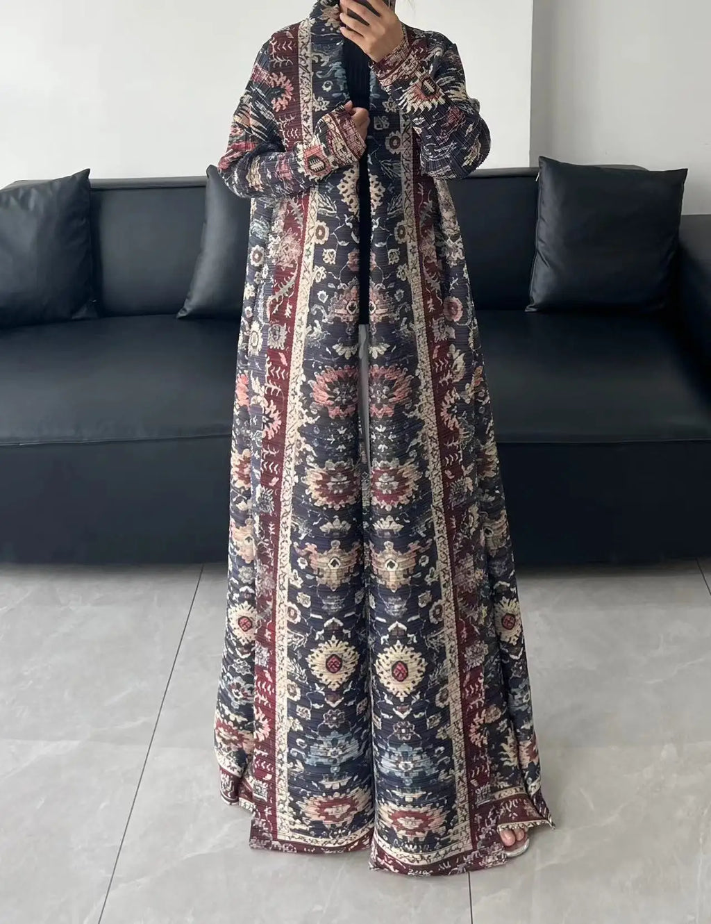 Autumn and Winter New Abaya Fashion Lapel Pleated Long Sleeved Cardigan Windbreaker Jacket Saudi Abayas for Women