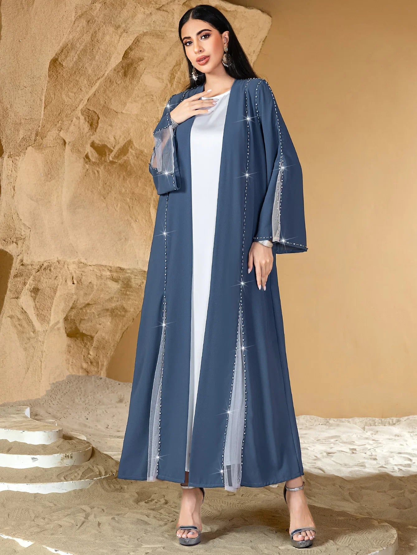 Dubai Diamonds Open Abaya Turkey Kaftan Eid Muslim Women Long Dress Caftan Marocain Femme Robe Islam Jalabiya Kimono Cardigan